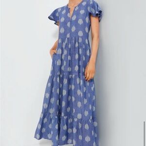 Oliphant Blue and White Patterned Maxi Dress